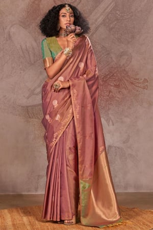 Rose Taupe Two Tone Handloom Weaving Silk Saree