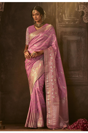 Rouge Pink Pure Dola Silk Woven Saree