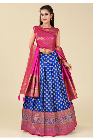 Royal Blue Art Silk Gown with Dupatta