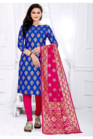 Royal Blue Banarasi Jacquard Silk Churidar Kameez