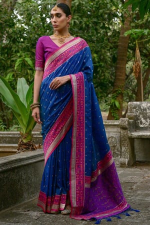 Royal Blue Banarasi Silk Saree with Patola Design