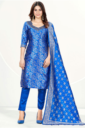 Royal Blue Banarasi Silk Zari Woven Suit 