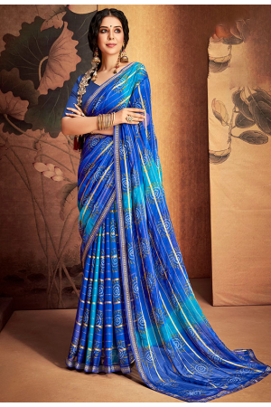 Royal Blue Bandhani Printed Saree
