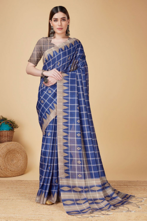 Royal Blue Cotton Silk Printed Saree