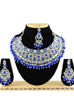 Royal Blue Designer Necklace Set with Maang Tikka