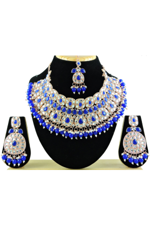 Royal Blue Designer Necklace Set with Maang Tikka