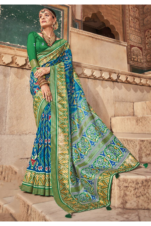Royal Blue Embellished Patola Silk Saree