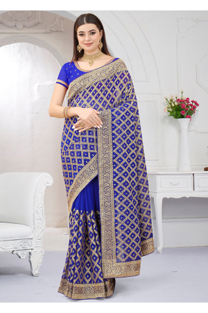 Royal Blue Embroidered Georgette Saree
