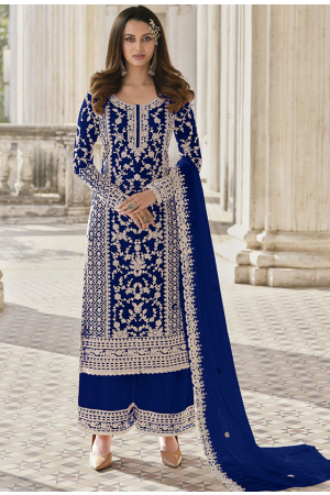 Royal Blue Embroidered Net Palazzo Kameez