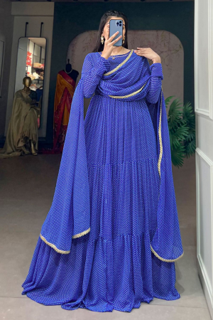 Royal Blue Georgette Anarkali Gown with Dupatta