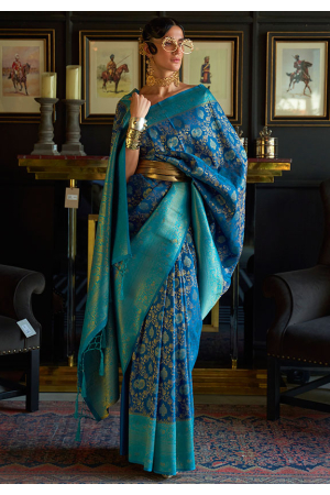 Royal Blue Handloom Weaving Chhaap Silk Saree