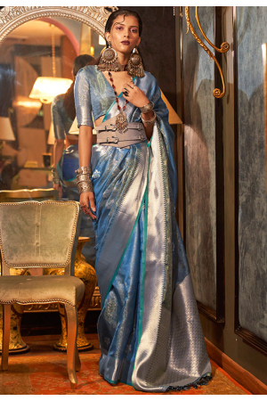 Royal Blue Handloom Weaving Organza Saree