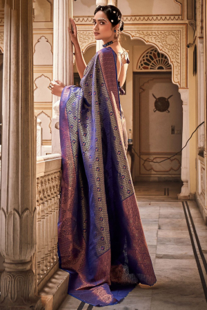 Royal Blue Handloom Weaving Silk Saree