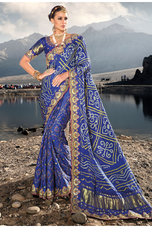 Royal Blue Heavy Bandhej Designer Saree
