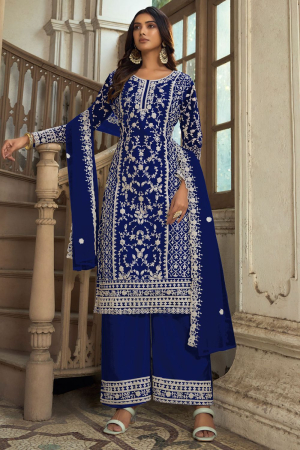 Royal Blue Heavy Butterfly Net Palazzo Suit