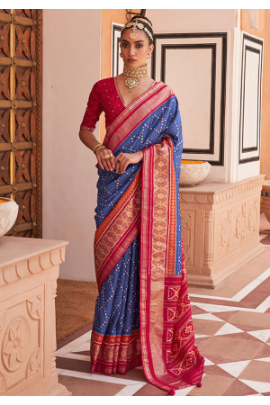 Royal Blue Patola Silk Saree with Embellished Blouse