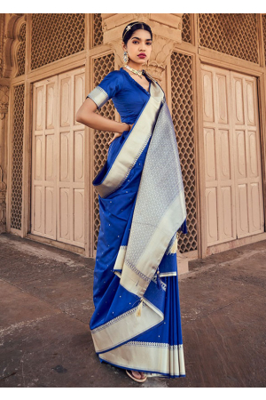 Royal Blue Pure Banarasi Satin Silk Saree