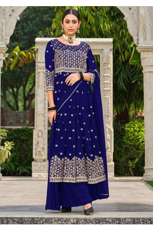 Royal Blue Pure Faux Georgette Palazzo Kameez Suit