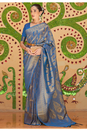 Royal Blue Silk Woven Saree