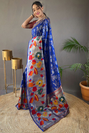 Royal Blue Silk Woven Work Saree
