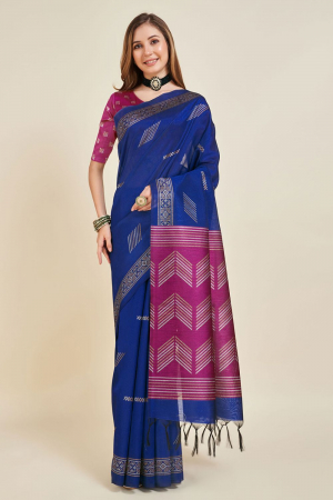 Royal Blue Soft Silk Printed Saree