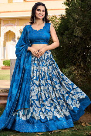 Royal Blue Tussar Silk Party Wear Lehenga Choli Set
