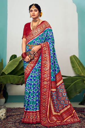 Royal Blue Tussar Silk Printed Saree