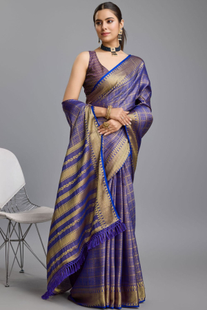 Royal Blue Woven Mysore Brocade Saree