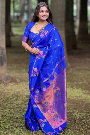 Royal Blue Woven Paithani Silk Saree
