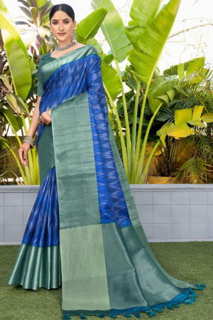 Royal Blue Woven Silk Saree for Festival