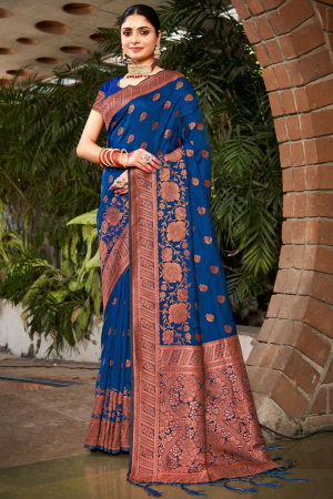 Royal Blue Woven Silk Saree for Wedding