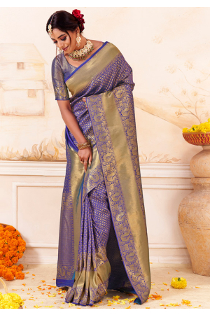 Royal Blue Woven Silk Saree