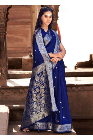 Royal Blue Zari Weaving Pure Satin Silk Saree