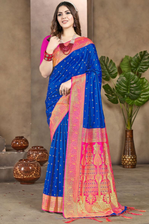 Royal Blue Zari Woven Silk Saree