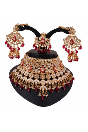 Royal Kundan Maroon Color Fashion Necklace Set
