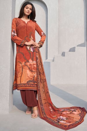 Rust Orange Digital Print Crepe Palazzo Kameez