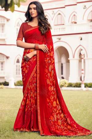 Rust Red Casual Wear Georgette Saree
