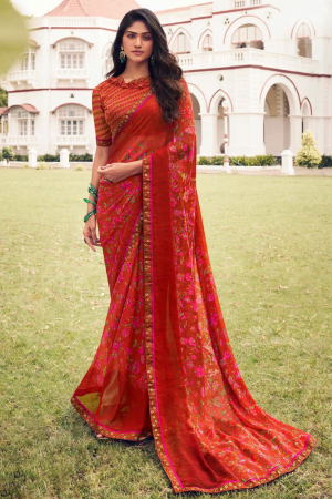 Rust Red Casual Wear Georgette Saree
