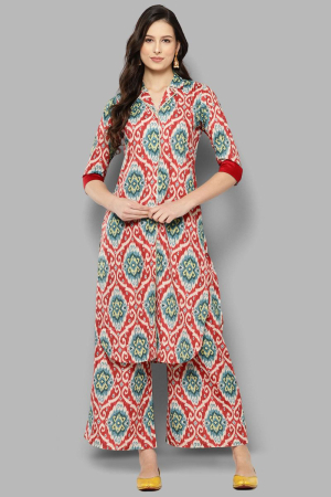 Rust Red Faux Crepe Kurti with Bottom