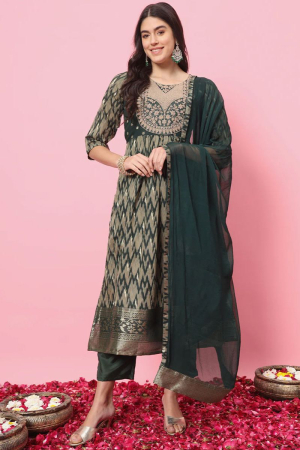 Green Embroidered Cotton Silk Pant Kameez
