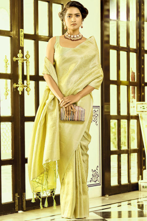 Cream Woven Kanchipuram Silk Saree