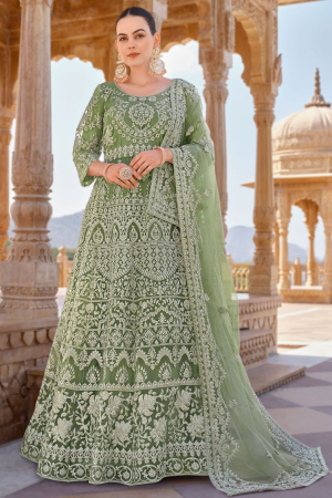 Sage Green Embroidered Net Anarkali Dress