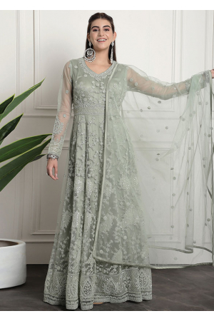 Sage Green Embroidered Net Anarkali Suit
