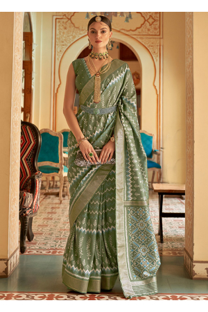 Sage Green Printed Silk Saree