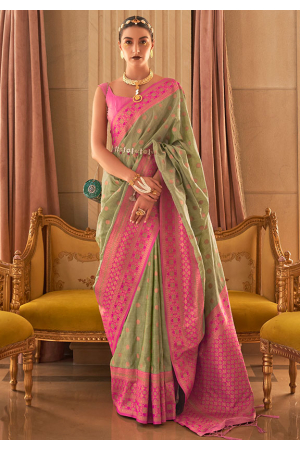 Sage Green Zari Woven Handloom Silk Saree