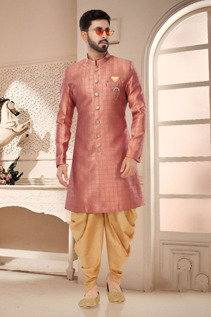 Salmon Pink Designer Semi Indo Western Outfit