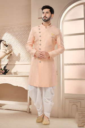 Salmon Pink Designer Semi Indo Western Outfit