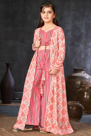 Salmon Pink Kids Rayon IndoWestern with Jacket