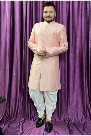 Salmon Pink Mens Indo Western Outfit