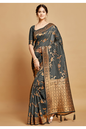 Slate Grey Weaving Pallu Linen Saree